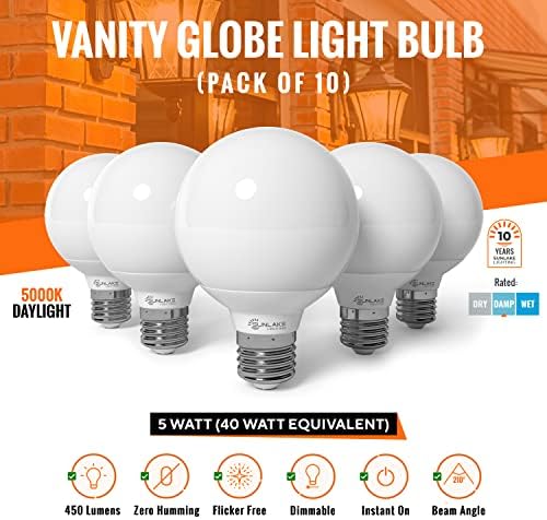 SunLake 10 X led лампи G25 за тоалетка маса 5 W (еквивалент на 40 Вата) с регулируема яркост, 5000 До дневна