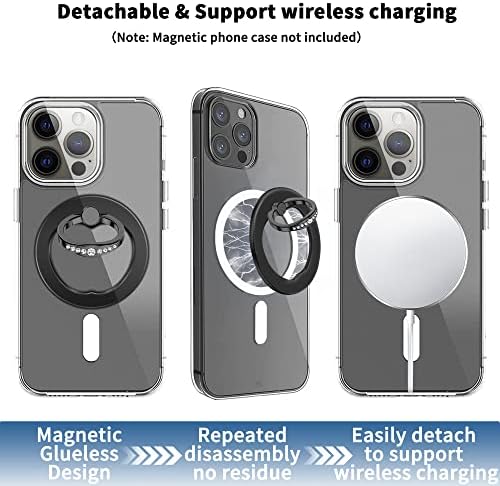 Магнитен държач за телефон TACOMEGE Crystal, Поставка за пръстени с магнитни аксесоари Mag Safe, за iPhone 14 13 12 Плюс /Про/ Max / Mini (Черен)