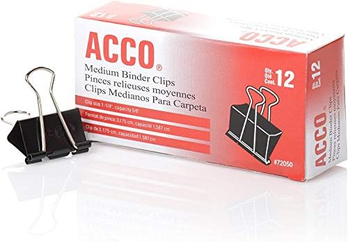 Кламери за подвързване на ACCO, Средни, Черни, по 12 броя в кутия, 2 опаковки по 2 кутии